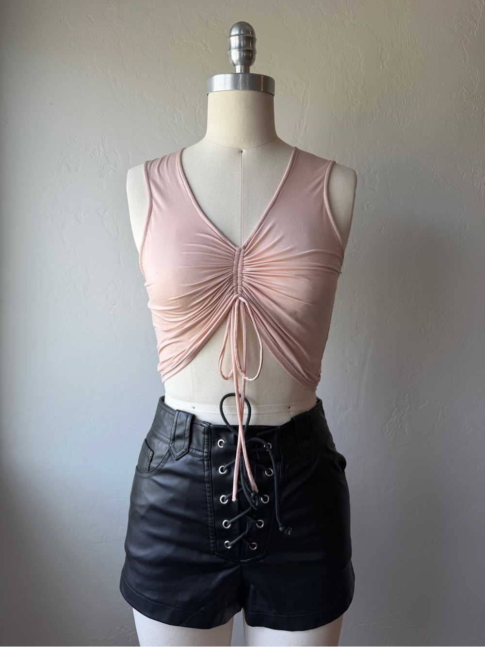 CULTNAKED Blush Pink Ruched Drawstring Crop Top